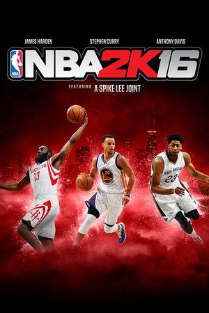 NBA 2K16 cover featuring Harden · Curry · Davis